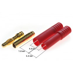 Connector : 4.0mm gold plated plug with red housing (L) (10pcs)